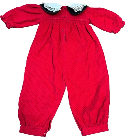 Vintage Alexis Polka Dot One Piece Collared Christmas Outfit Six Months - Picture 4 of 6